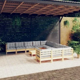 Garden furniture 12 pieces and gray pine wood cushions by vidaXL, Garden sets - Ref: Foro24-3097024, Price: 916,89 €, Discoun...
