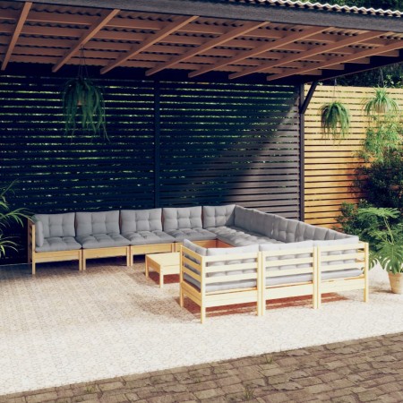 Muebles de jardín 12 pzas y cojines madera de pino gris de vidaXL, Conjuntos de jardín - Ref: Foro24-3097024, Precio: 905,16 ...