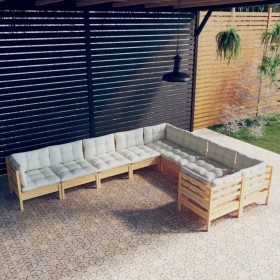 Garden furniture 9 pieces and cream pine wood cushions by vidaXL, Garden sets - Ref: Foro24-3096983, Price: 769,75 €, Discoun...