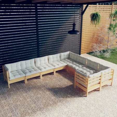 Muebles de jardín 9 piezas y cojines madera de pino crema de vidaXL, Conjuntos de jardín - Ref: Foro24-3096983, Precio: 755,8...