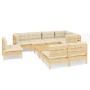 Garden furniture 9 pieces and cushions solid cream pine wood by vidaXL, Garden sets - Ref: Foro24-3096472, Price: 695,86 €, D...