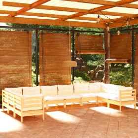 Muebles de jardín 10 piezas cojines madera de pino color crema