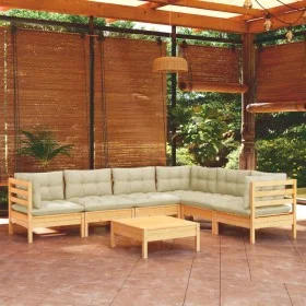 Garden furniture 7 pieces and cushions solid cream pine wood by vidaXL, Garden sets - Ref: Foro24-3096689, Price: 519,27 €, D...