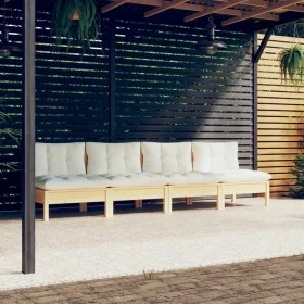 4-seater garden sofa with solid pine wood cream cushions by vidaXL, Outdoor sofas - Ref: Foro24-3096124, Price: 272,64 €, Dis...