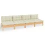 Sofá de jardín de 4 plazas con cojines madera maciza pino crema de vidaXL, Sofás de exterior - Ref: Foro24-3096124, Precio: 2...