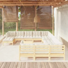 Garden furniture 13 pieces cushions pine wood cream color by vidaXL, Garden sets - Ref: Foro24-3097073, Price: 936,71 €, Disc...