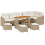 Set de Sofá de Jardín de 10 piezas con cojines Beige Ratán