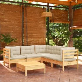Garden furniture 6 pieces and cushions solid cream pine wood by vidaXL, Garden sets - Ref: Foro24-3096677, Price: 478,47 €, D...