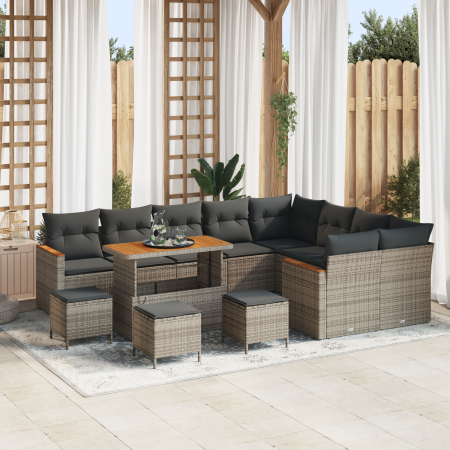 Conjunto de Sofás de Jardín de 13 Piezas con Cojines Gris