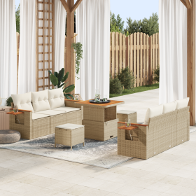 Conjunto de Sofá de Jardín de 9 Piezas con Cojines Beige de