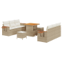 Conjunto de Sofá de Jardín de 9 Piezas con Cojines Beige de