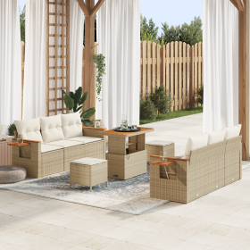 Conjunto de Sofá de Jardín de 9 Piezas con Cojines Beige de