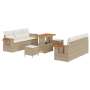 Conjunto de Sofá de Jardín de 9 Piezas con Cojines Beige de