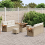 Conjunto de Sofá de Jardín de 9 Piezas con Cojines Beige de