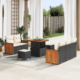 Conjunto de Sofá de Jardín de 8 Piezas con Cojines Negro de