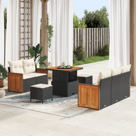 Conjunto de Sofá de Jardín de 8 Piezas con Cojines Negro de