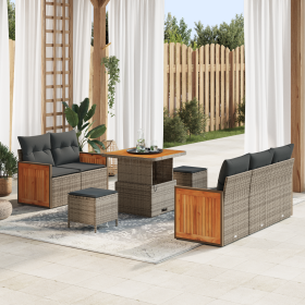 Conjunto de Sofá de Jardín de 8 Piezas con Cojines Gris