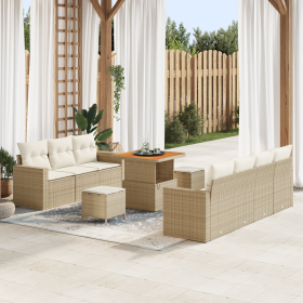 Conjunto de Sofá de Jardín de 10 Piezas con Cojines Beige