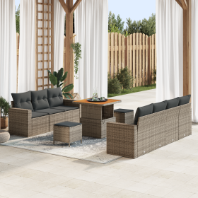 Conjunto de Sofá de Jardín de 10 Piezas con Cojines Gris