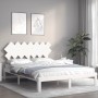 Double bed frame with white solid wood headboard by vidaXL, Beds and slatted bases - Ref: Foro24-3193732, Price: 151,14 €, Di...