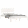 Double bed frame with white solid wood headboard by vidaXL, Beds and slatted bases - Ref: Foro24-3193732, Price: 151,14 €, Di...