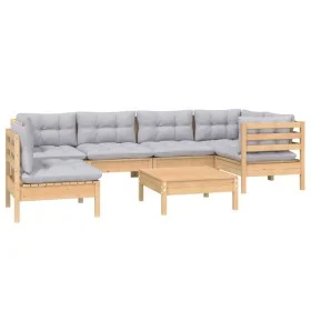 Gartenmöbelset 7 Stück und Kissen graues Kiefernholz von vidaXL, Gartensets - Ref: Foro24-3096423, Preis: 508,81 €, Rabatt: %