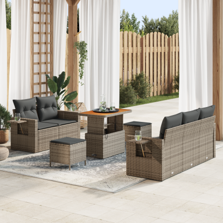 Conjunto de Sofá de Jardín de 8 Piezas con Cojines Gris