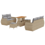 Set de Sofá para Jardín de 8 Piezas con Cojines Beige Poliratán