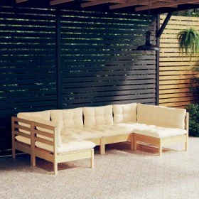 Garden furniture 6 pieces and cushions solid cream pine wood by vidaXL, Garden sets - Ref: Foro24-3097151, Price: 423,48 €, D...