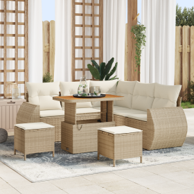Juego de Sofá de Jardín de 8 Piezas con Cojines Beige Poliratán