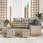Conjunto de Sofá de Jardín de 9 Piezas con Cojines Beige Ratán