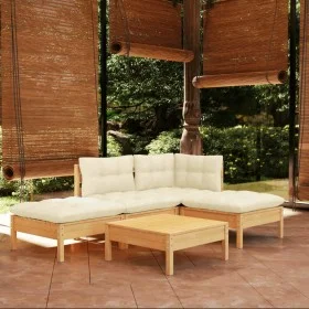 Garden furniture 5 pieces cream pine wood cushions by vidaXL, Garden sets - Ref: Foro24-3096292, Price: 347,72 €, Discount: %