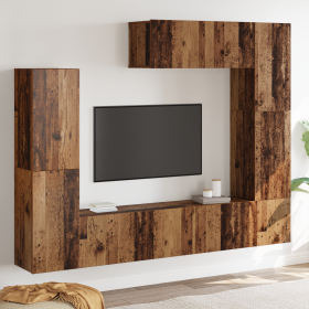 Set de Muebles para TV de 7 Piezas, Montado en la Pared, Madera