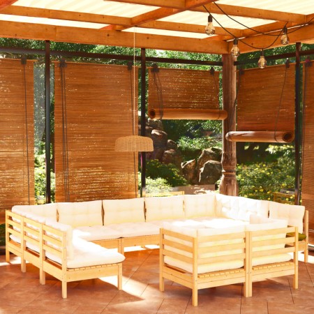 Garden furniture 11 pieces and cushions solid cream pine wood by vidaXL, Garden sets - Ref: Foro24-3097259, Price: 908,30 €, ...