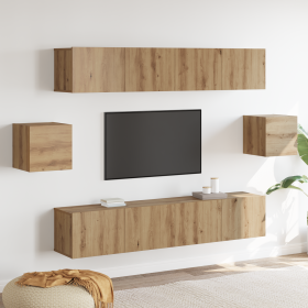 Juego de 6 piezas de mueble de TV de en roble artesanal