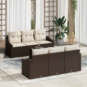 Conjunto de sofá de jardín 7 pcs Marrón y crema 55 x 55 x 37 cm