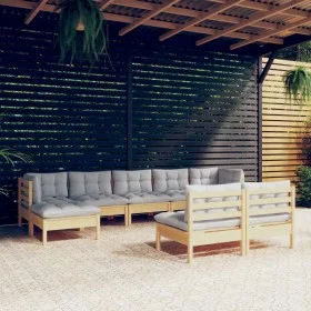 Juego de muebles de jardín 9 pzas y cojines madera pino gris de vidaXL, Conjuntos de jardín - Ref: Foro24-3097102, Precio: 65...