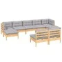 Garden furniture set 9 pieces and gray pine wood cushions by vidaXL, Garden sets - Ref: Foro24-3097102, Price: 653,80 €, Disc...