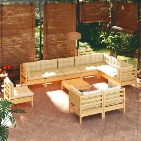 Garden furniture 11 pieces and cushions solid cream pine wood by vidaXL, Garden sets - Ref: Foro24-3096785, Price: 837,82 €, ...
