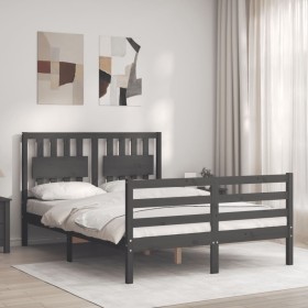 Estructura de cama con cabecero madera maciza gris 140x190 cm