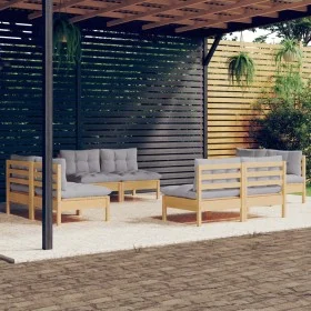 Garden furniture set 8 pieces and gray pine wood cushions by vidaXL, Garden sets - Ref: Foro24-3096039, Price: 589,55 €, Disc...