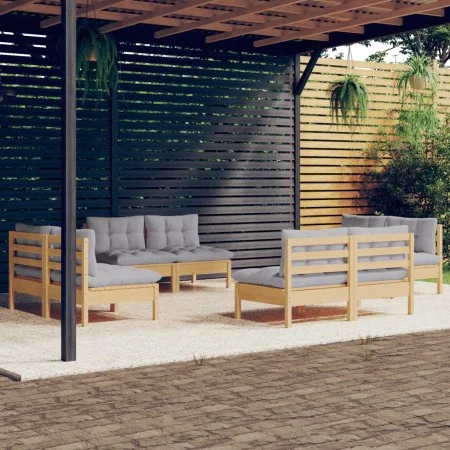 Garden furniture set 8 pieces and gray pine wood cushions by vidaXL, Garden sets - Ref: Foro24-3096039, Price: 589,55 €, Disc...