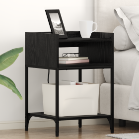Armario de Noche con estante con almacenamiento Roble negro 40