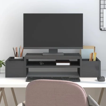 Solid pine wood monitor stand in gray, 70x27.5x15 cm by vidaXL, Computer bases and risers - Ref: Foro24-813966, Price: 31,10 ...
