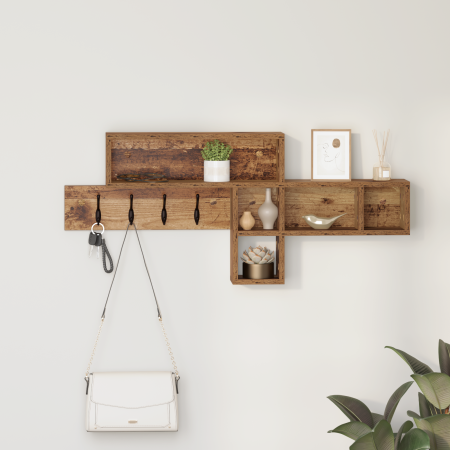 Perchero de pared Madera envejecida 100 x 12 x 43.5 cm