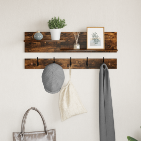 Perchero de pared con estante Roble ahumado 90 x 15 x 36 cm