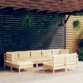 9-piece garden furniture set with cream-colored pine wood cushions by vidaXL, Garden sets - Ref: Foro24-3097103, Price: 695,5...