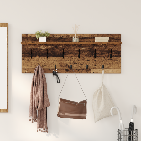 Perchero de pared con estante Madera antigua 100 x 40 x 12 cm