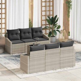 Conjunto de sofá de jardín 7 pcs Gris Claro 55 x 55 x 37 cm
