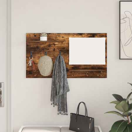 Perchero de pared con estante Roble ahumado 90 x 10 x 50 cm